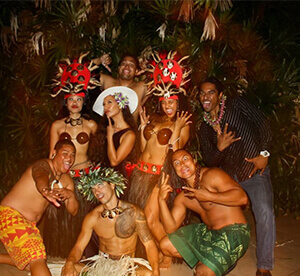 hawaiian hula dancers posing as a group
