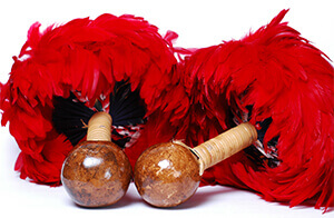 hawaiian pompom made of red feathers