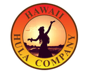 hawaii hula company logo with hula dancer in sunset