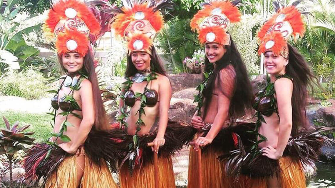 hula dancers in costumes