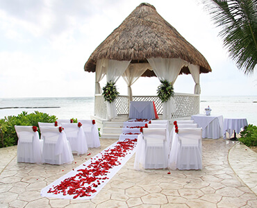 wedding reception setting by the sea