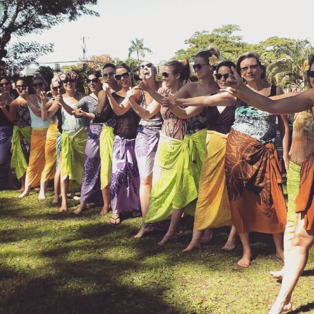 bachelorette party learning the hula