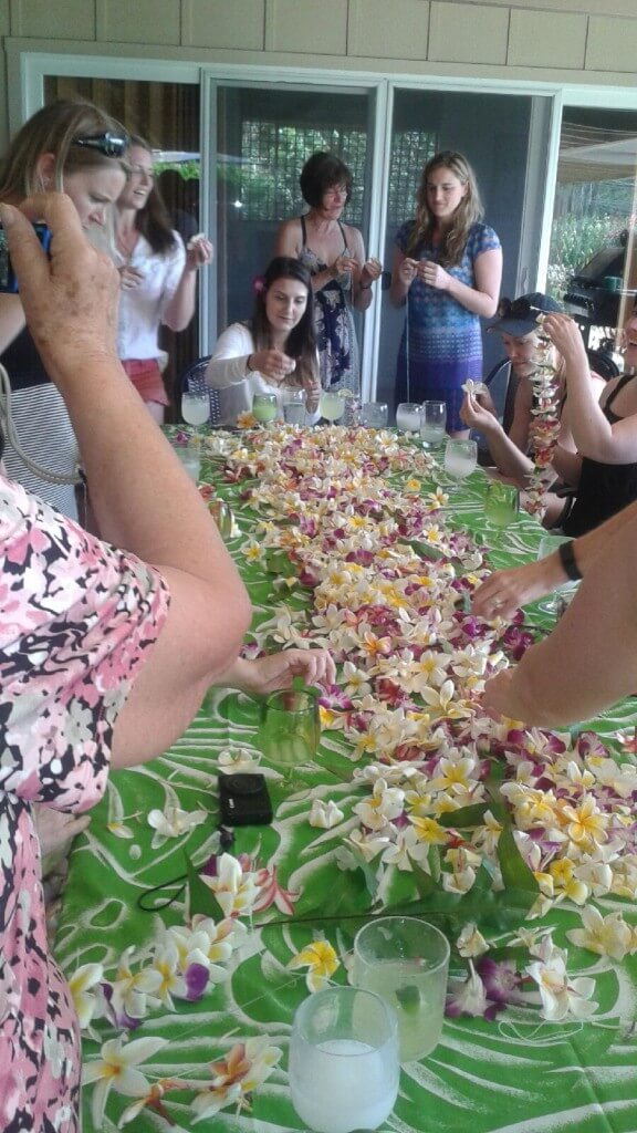 bachelorette party learning how to make leis