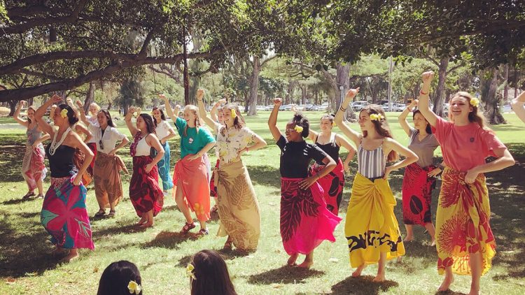 friends group photo after hula lesson