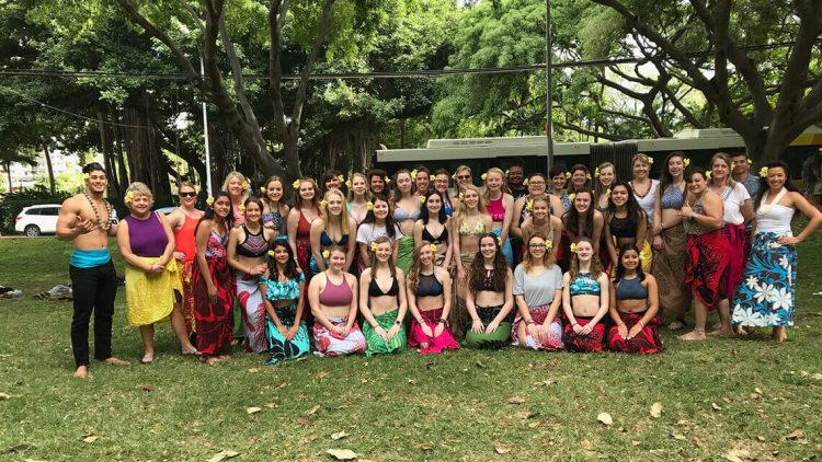 friends group photo after hula lesson