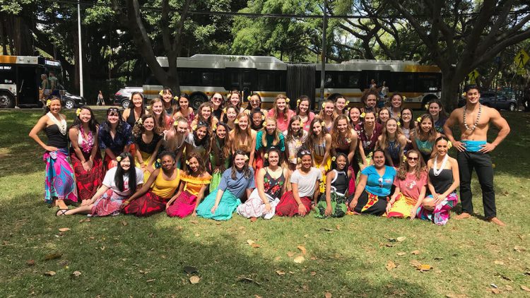 friends group photo after hula lesson