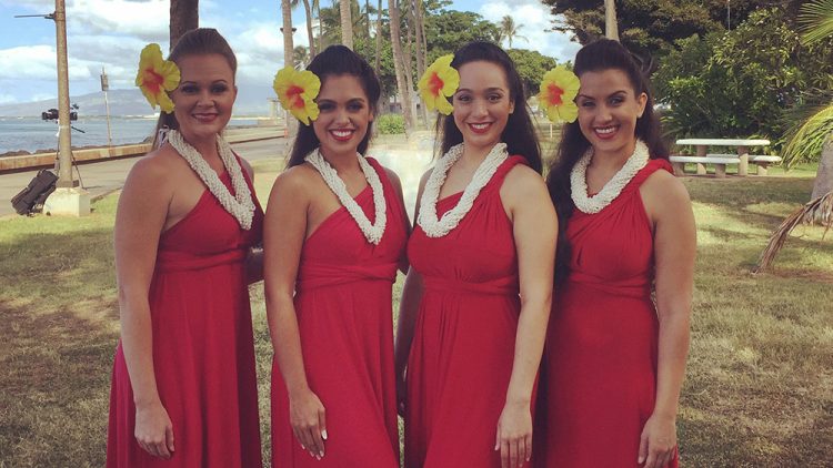hula dancers in costumes